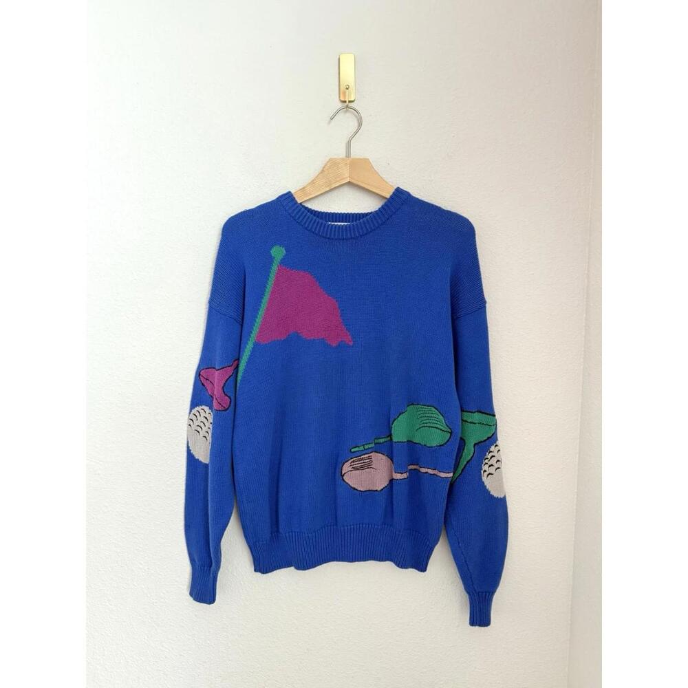Aurea Vintage 90s Colorful Pullover Sweater Men’s Sz M Golf All Over Print